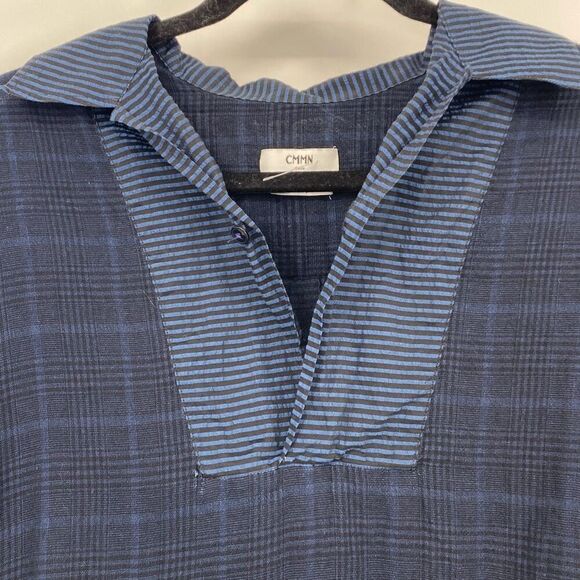 CMMN SWDN Blue Plaid Short Sleeve Shirt Collared Cotton Pullover Lightweight Blu - Picture 2 of 12